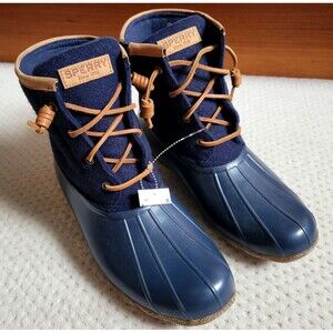 Sperry Women's Saltwater Emboss Wool Rain Winter Snow DUCK BOOT Navy Sz 10